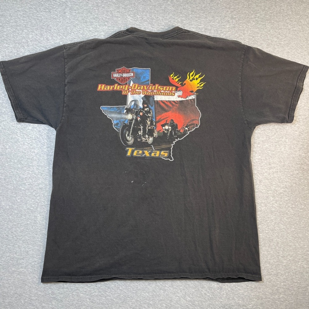 VTG 2007 Harley Davidson Shirt Mens 2XL The Woodlands Texas Flag Skull Dist